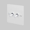 Two Gang 2 Way Light Switch in White with Linear Knurled Toggles