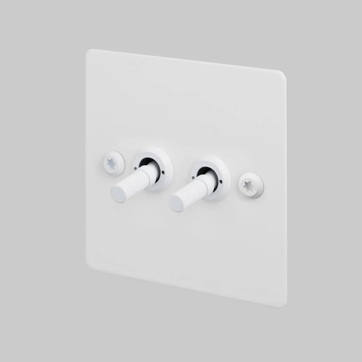 Two Gang 2 Way Light Switch in White with Linear Knurled Toggles