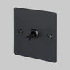 One Gang 2 Way Light Switch in Black with Linear Knurled Toggle