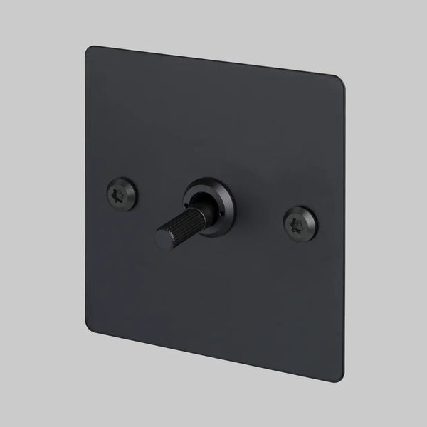 One Gang 2 Way Light Switch in Black with Linear Knurled Toggle