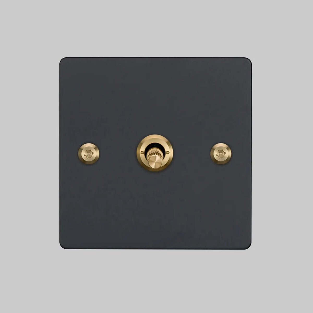 One Gang 2 Way Light Switch in Black with Brass Linear Knurled Toggle