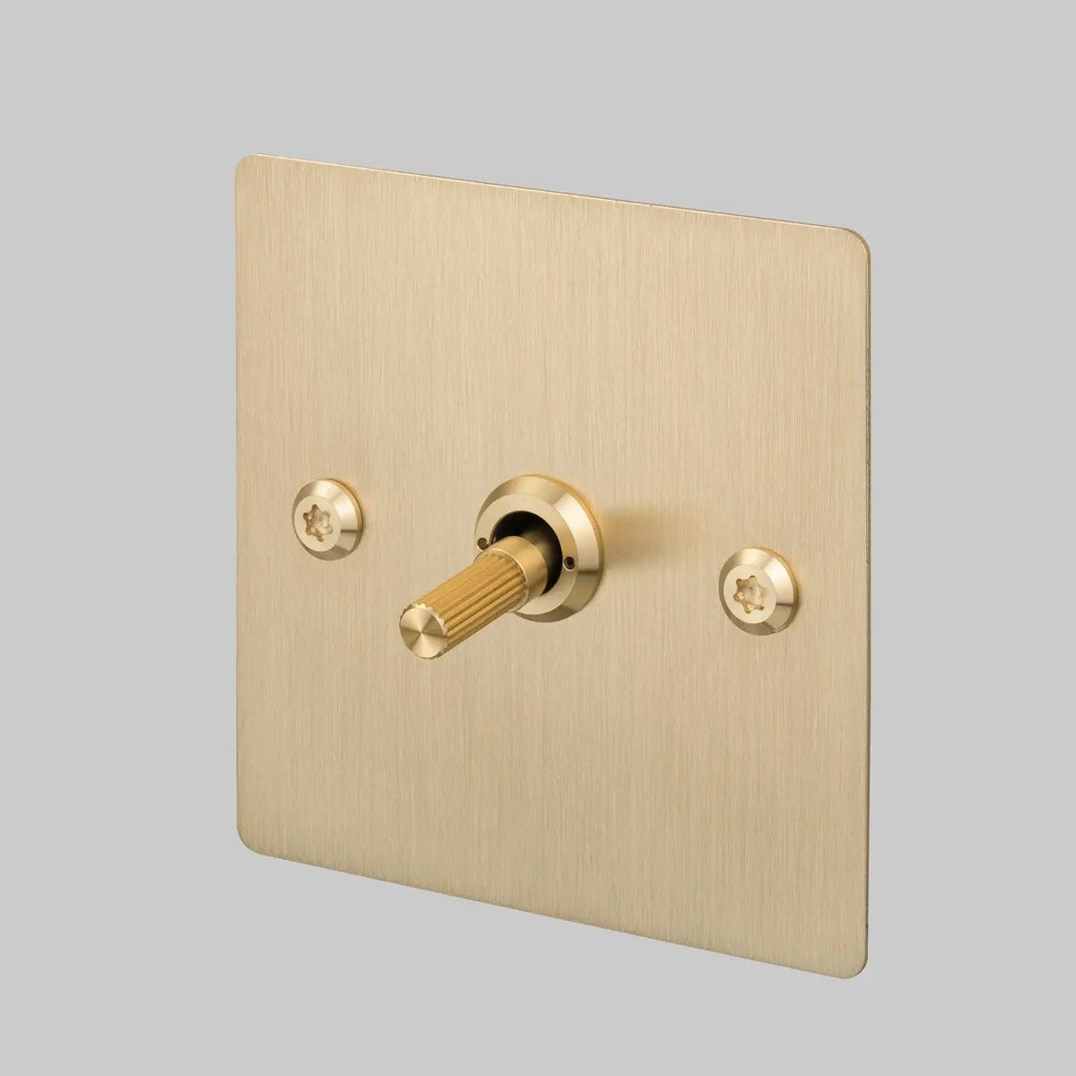 One Gang 2 Way Light Switch in Brass with Linear Knurled Toggle