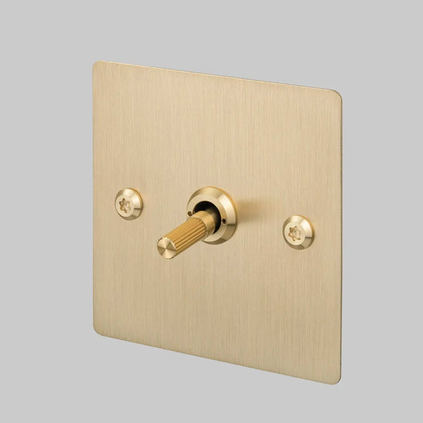 One Gang 2 Way Light Switch in Brass with Linear Knurled Toggle