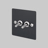 Two Gang 2 Way Light Switch in Black with Steel Linear Knurled Toggles