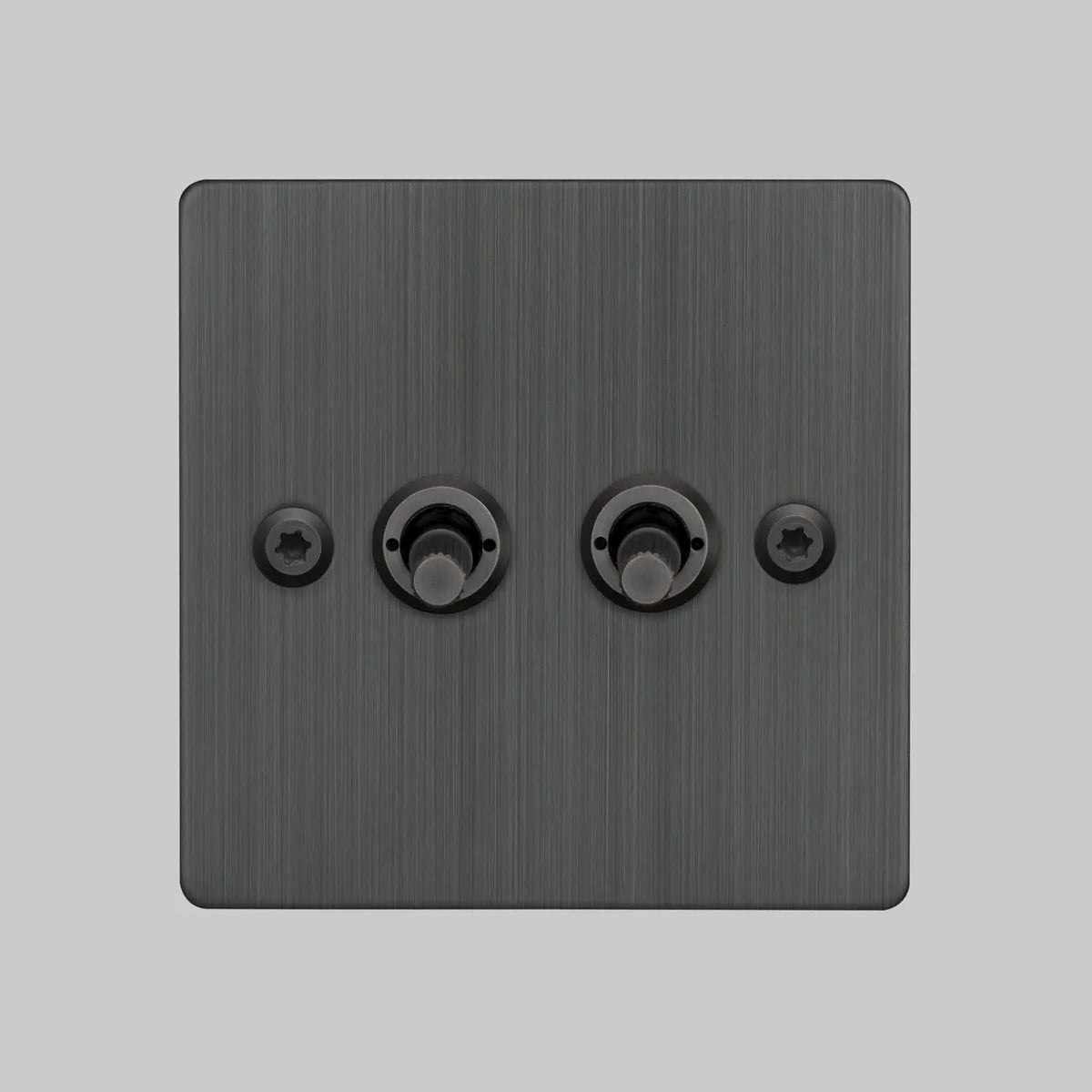 Two Gang 2 Way Light Switch in Smoked Bronze with Linear Knurled Toggles