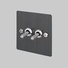 Two Gang 2 Way Light Switch in Smoked Bronze with Steel Linear Knurled Toggles