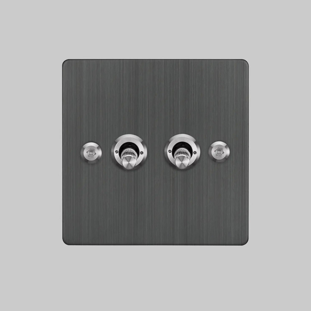 Buster and Punch two gang two way light switch in smoked bronze with steel linear knurled toggles