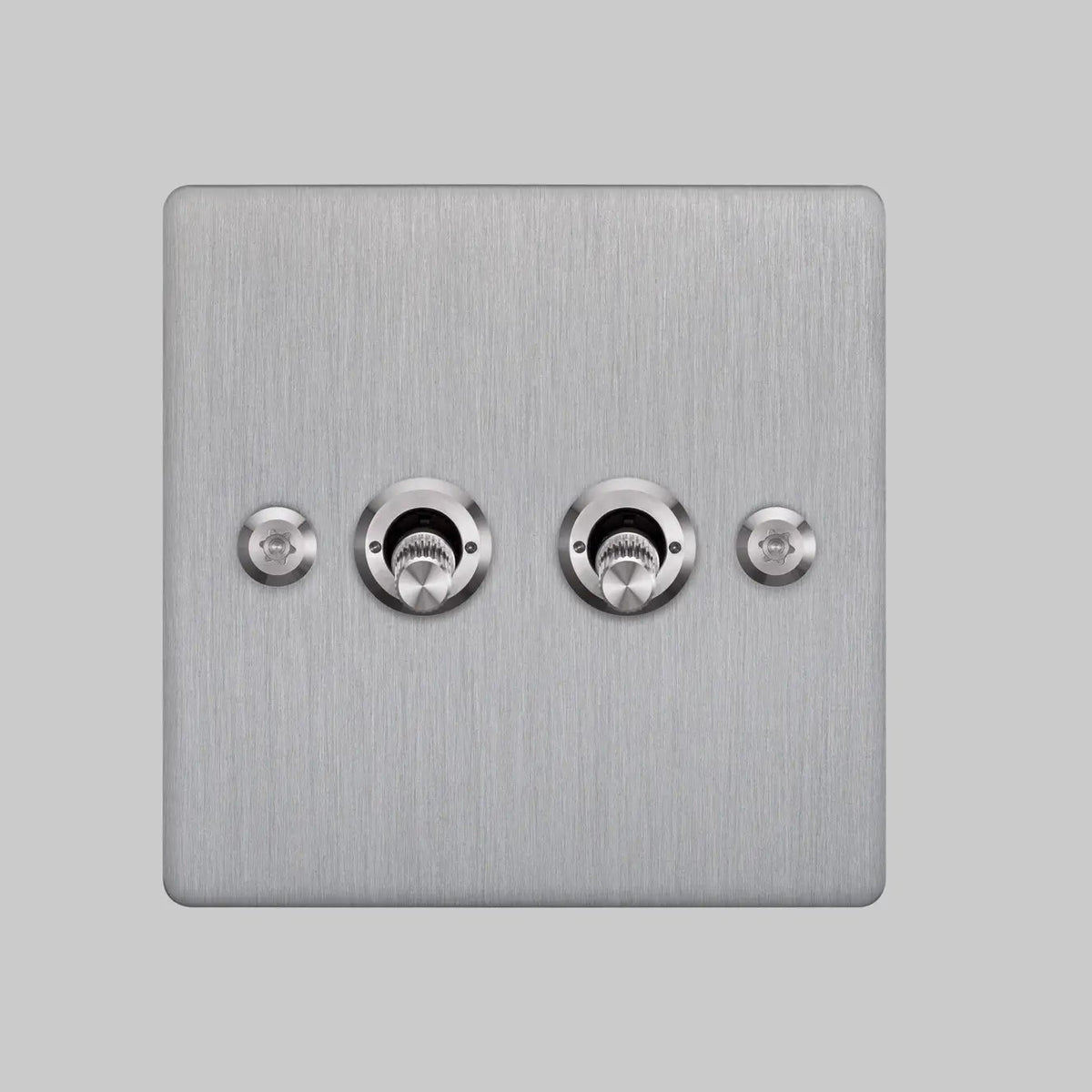 Two Gang 2 Way Light Switch in Steel with Linear Knurled Toggles