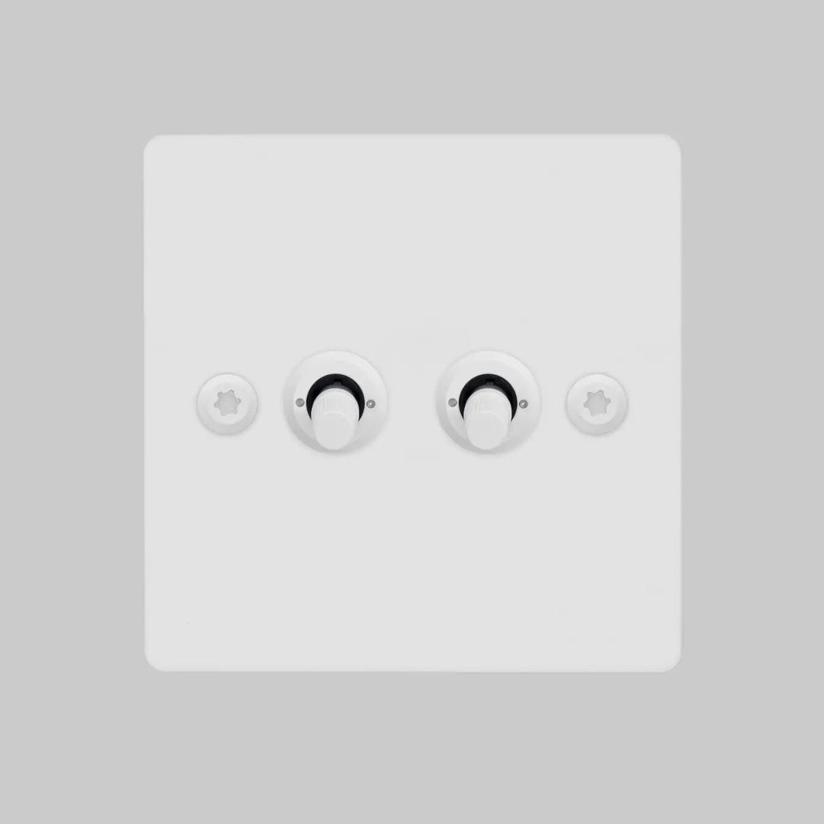 Two Gang 2 Way Light Switch in White with Linear Knurled Toggles