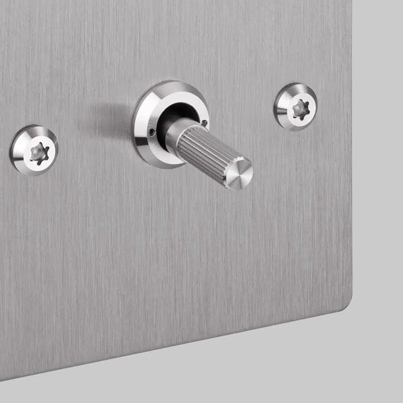 One Gang 3 Way Intermediate Light Switch in Steel with Linear Knurled Toggle