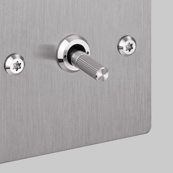 One Gang 2 Way Light Switch in Steel with Linear Knurled Toggle