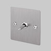 One Gang 2 Way Light Switch in Steel with Linear Knurled Toggle