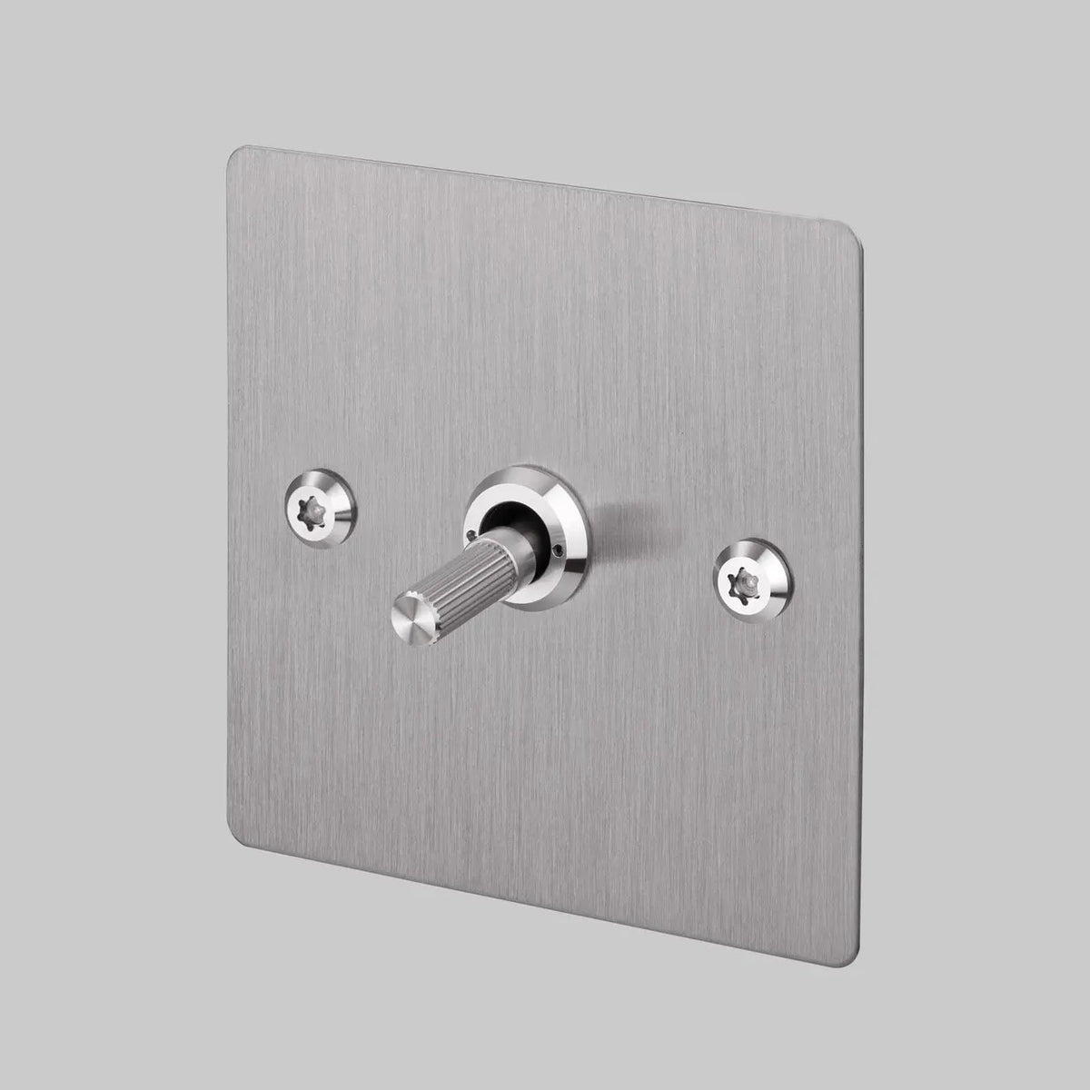 One Gang 2 Way Light Switch in Steel with Linear Knurled Toggle