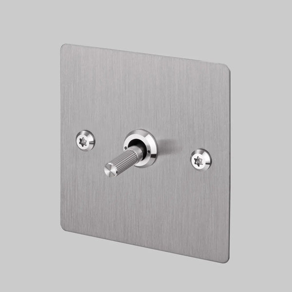 One Gang 3 Way Intermediate Light Switch in Steel with Linear Knurled Toggle
