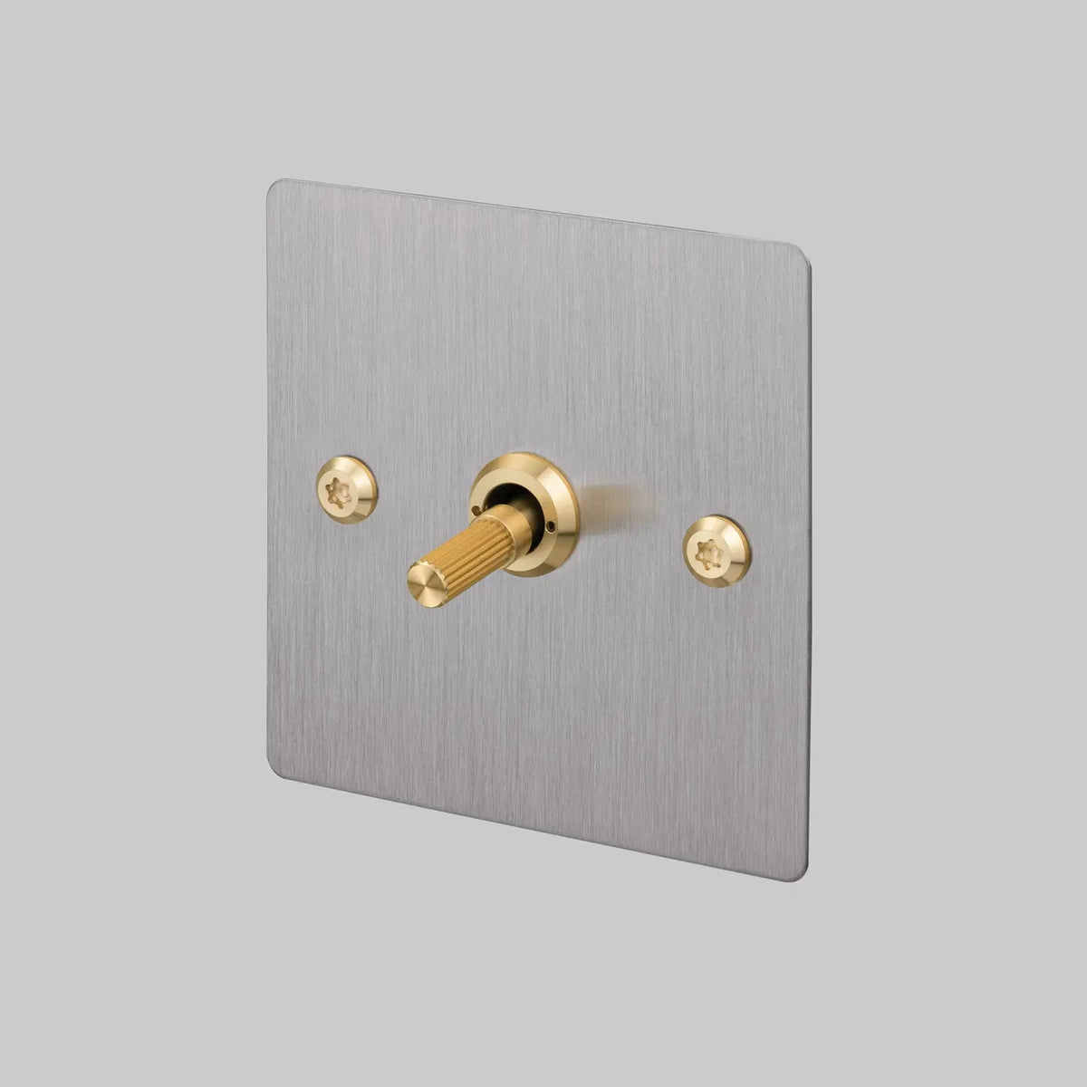 One Gang 2 Way Light Switch in Steel with Brass Linear Knurled Toggle