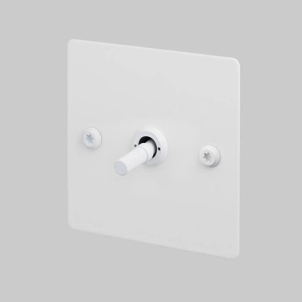 One Gang 2 Way Light Switch in White with Linear Knurled Toggle
