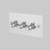 Three Gang 2 Way Dimmer Light Switch in White with Steel Linear Knurled Knobs