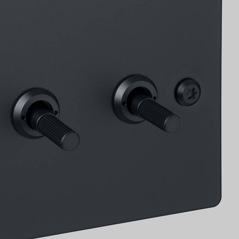 Three Gang 2 Way Light Switch in Black with Linear Knurled Toggles