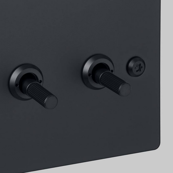 Four Gang 2 Way Light Switch in Black with Linear Knurled Toggles