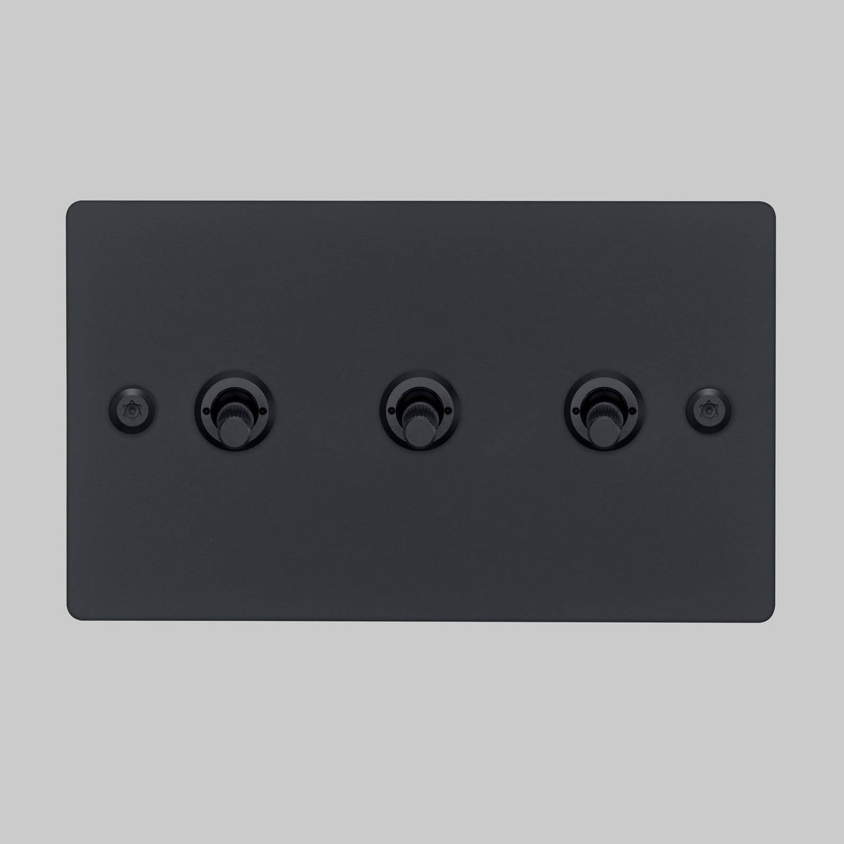 Three Gang 2 Way Light Switch in Black with Linear Knurled Toggles