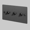 Three Gang 2 Way Light Switch in Smoked Bronze with Linear Knurled Toggles