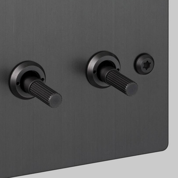 Three Gang 2 Way Light Switch in Smoked Bronze with Linear Knurled Toggles