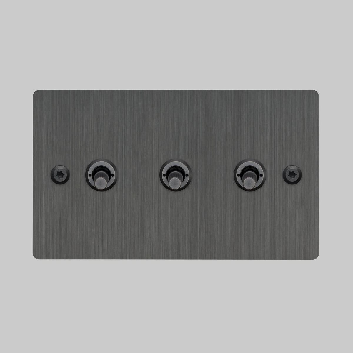 Three Gang 2 Way Light Switch in Smoked Bronze with Linear Knurled Toggles