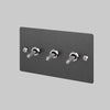 Three Gang 2 Way Light Switch in Smoked Bronze with Steel Linear Knurled Toggles
