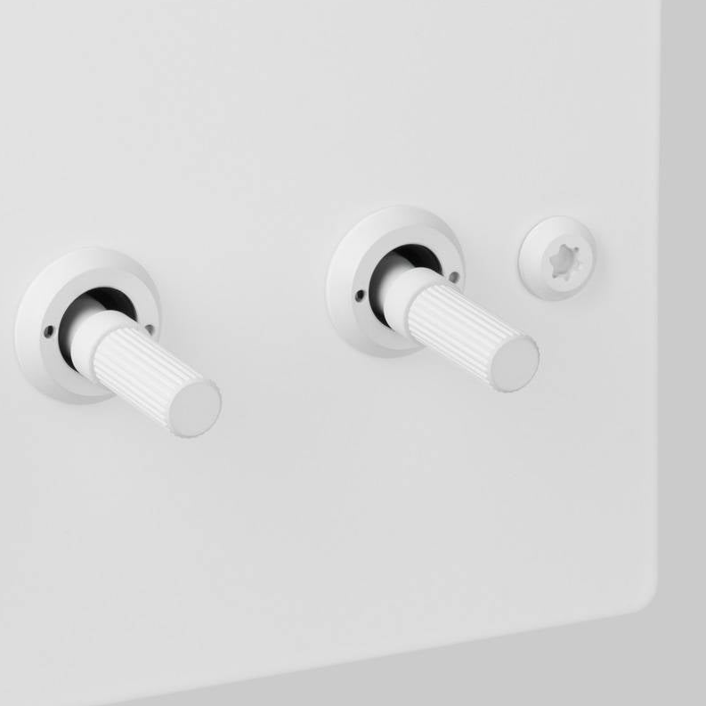 Three Gang 2 Way Light Switch in White with Linear Knurled Toggles