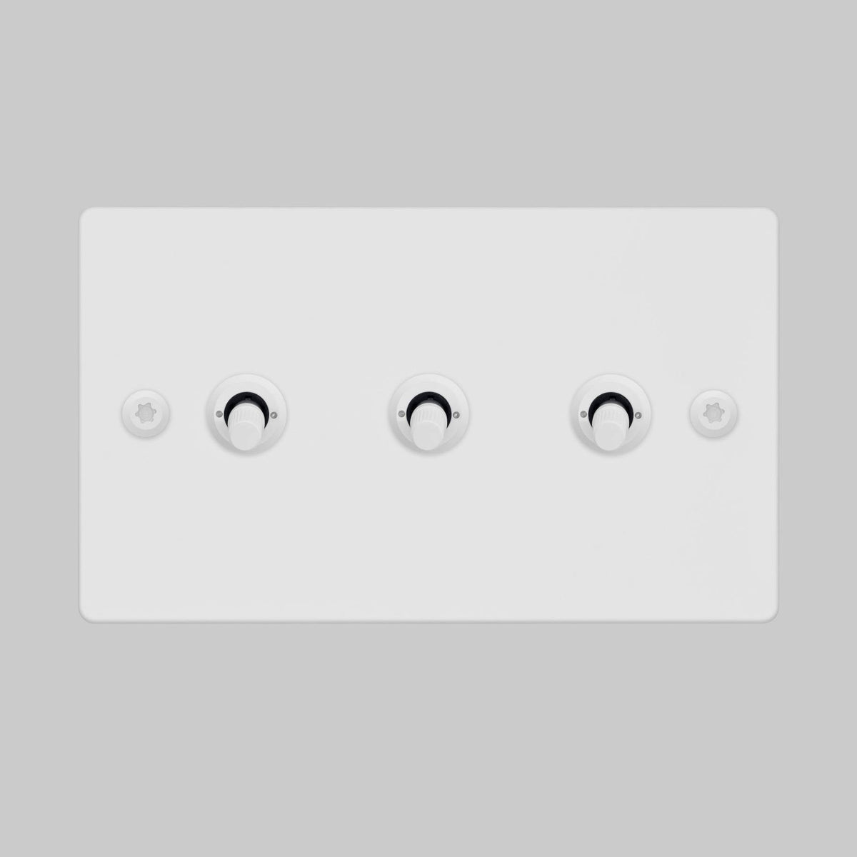 Three Gang 2 Way Light Switch in White with Linear Knurled Toggles