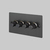 Four Gang 2 Way Dimmer Light Switch in Smoked Bronze with Linear Knurled Knobs