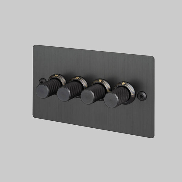 Four gang dimmer switch in black with gold details