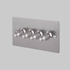 Four Gang 2 Way Dimmer Light Switch in Steel with Linear Knurled Knobs
