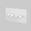 Four Gang 2 Way Dimmer Light Switch in White with Linear Knurled Knobs