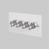 Four Gang 2 Way Dimmer Light Switch in White with Steel Linear Knurled Knobs
