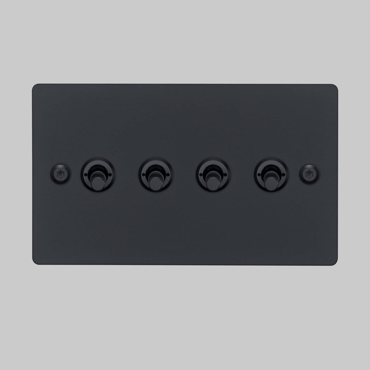 Four Gang 2 Way Light Switch in Black with Linear Knurled Toggles