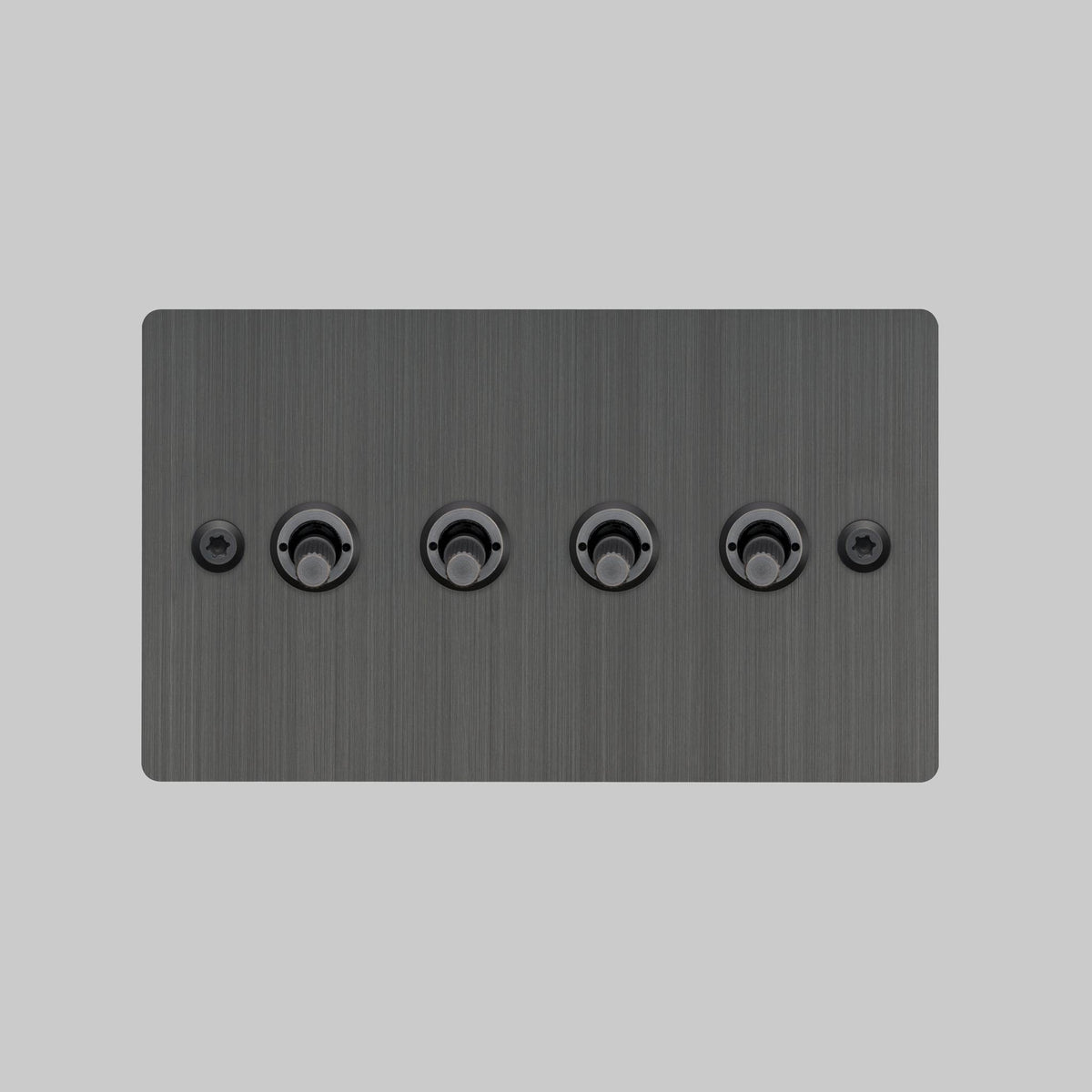 Four Gang 2 Way Light Switch in Smoked Bronze with Linear Knurled Toggles