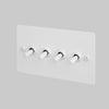 Four Gang 2 Way Light Switch in White with Linear Knurled Toggles