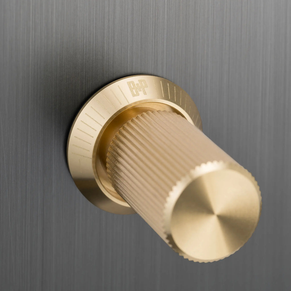 Four Gang 2 Way Dimmer Light Switch in Smoked Bronze with Brass Linear Knurled Knobs