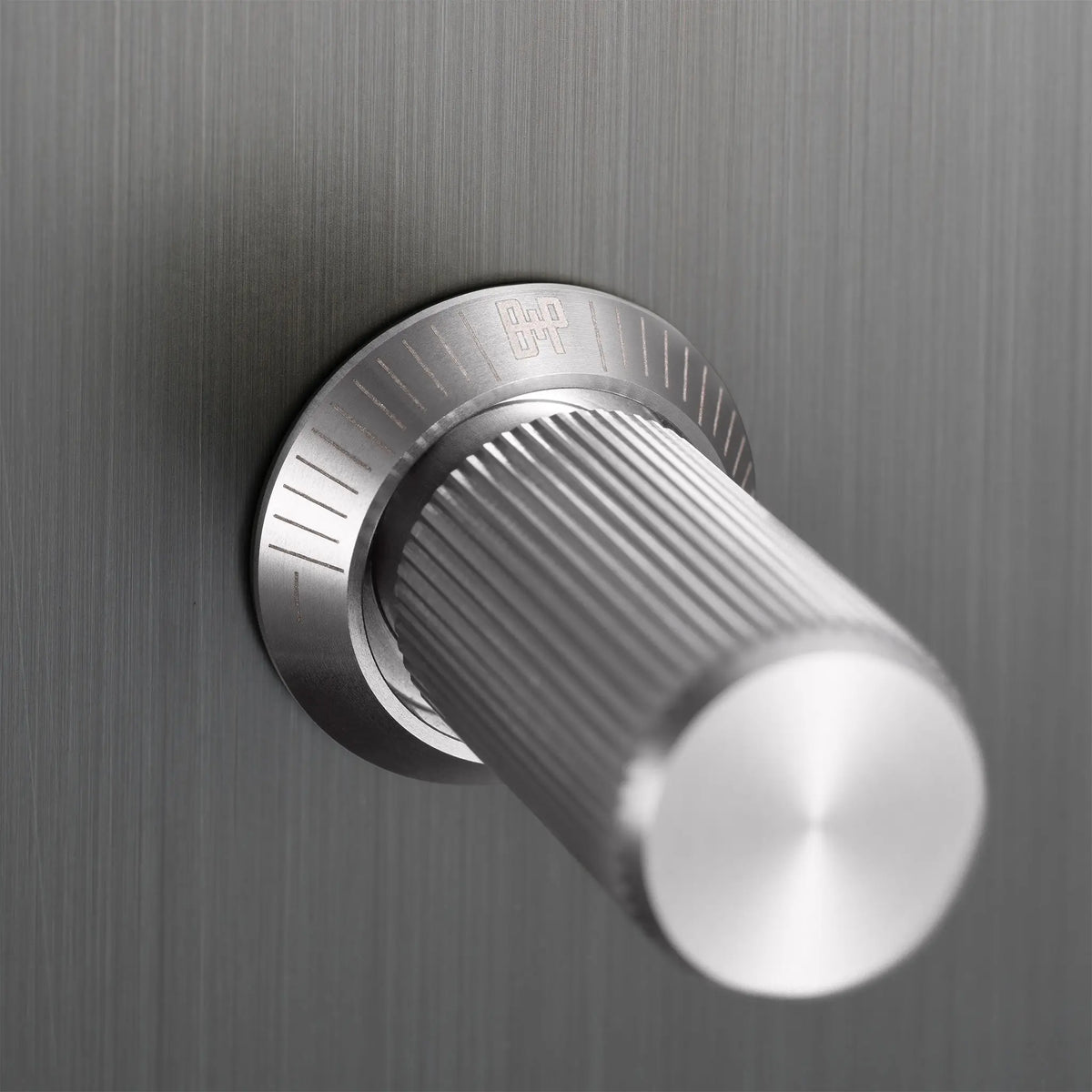 Two Gang 2 Way Dimmer Light Switch in Smoked Bronze with Steel Linear Knurled Knob