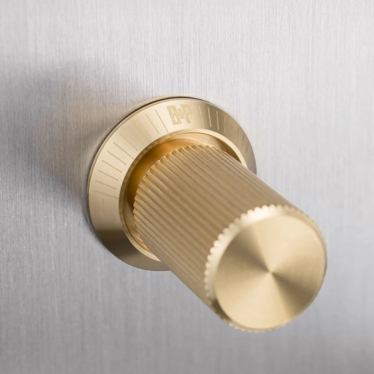 Buster and Punch steel one gang two way dimmer switch with brass linear knurled knob