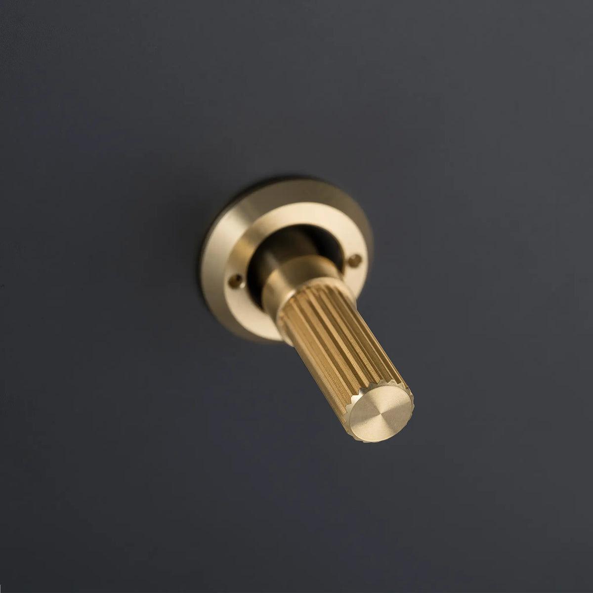 One Gang 2 Way Light Switch in Black with Brass Linear Knurled Toggle