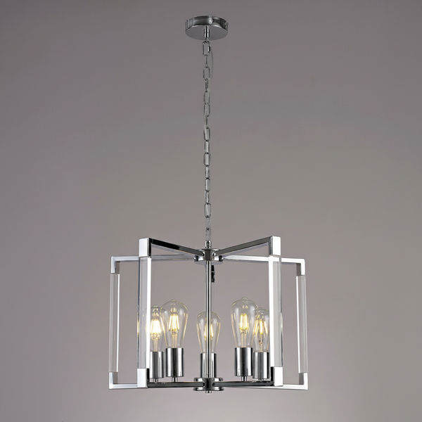 Canto 5 Light Pendant in Polished Nickel & Clear Acrylic