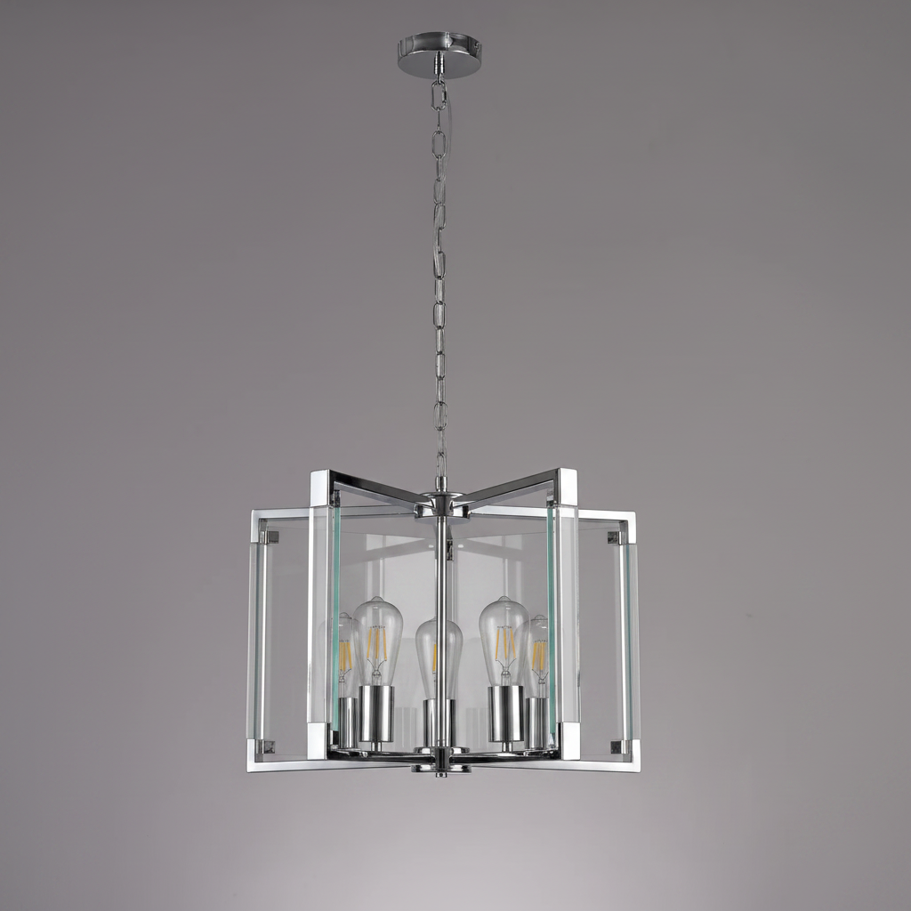 Canto 5 Light Pendant in Polished Nickel & Clear Acrylic