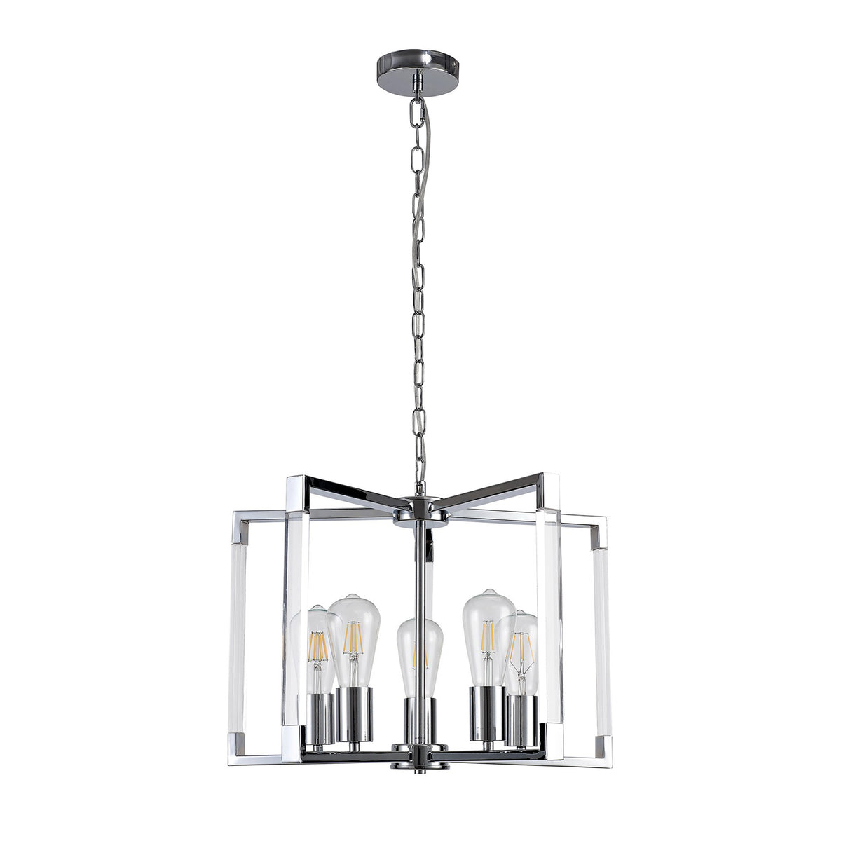 Canto 5 Light Pendant in Polished Nickel & Clear Acrylic