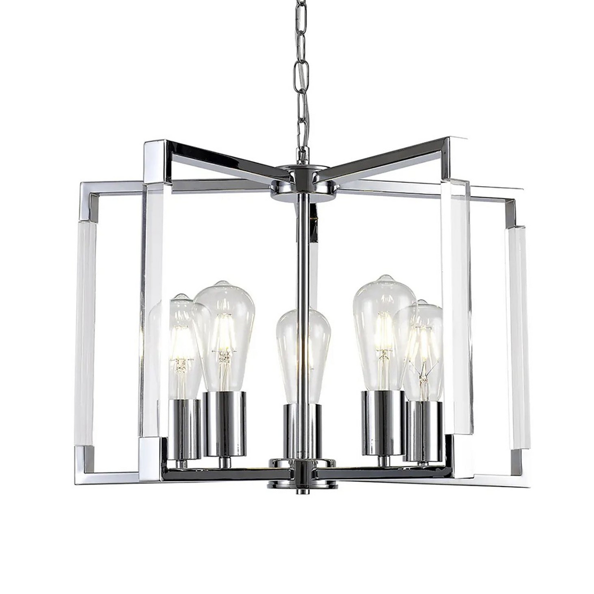 Canto 5 Light Pendant in Polished Nickel & Clear Acrylic