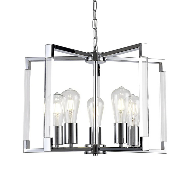 Canto 5 Light Pendant in Polished Nickel & Clear Acrylic