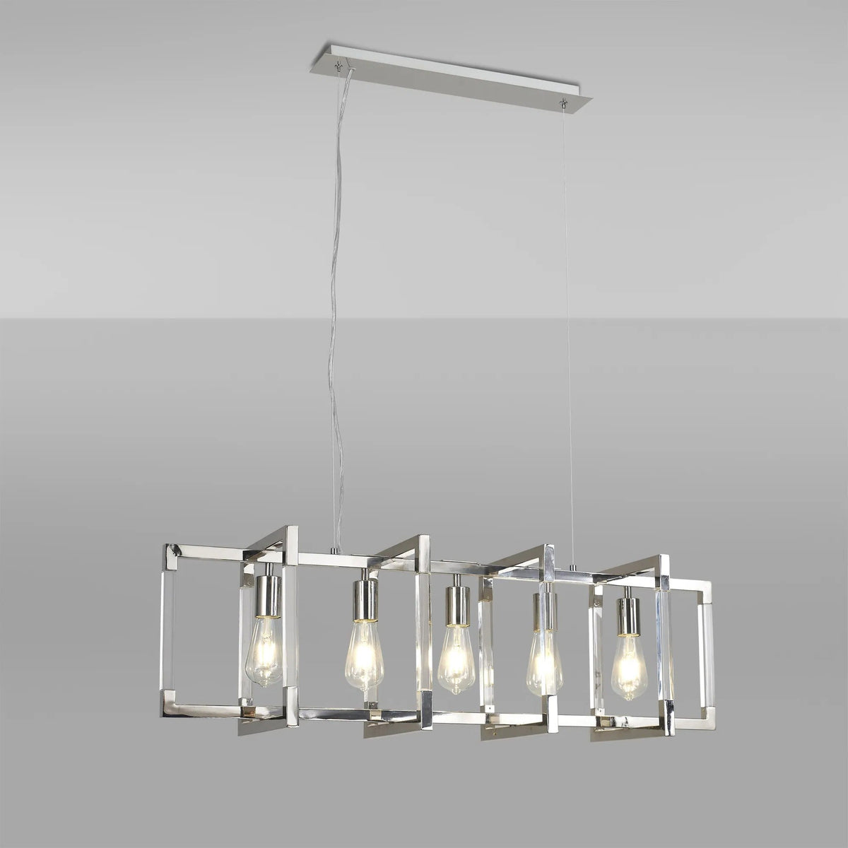 Canto  5 Light Linear Pendant in Polished Nickel & Clear Acrylic