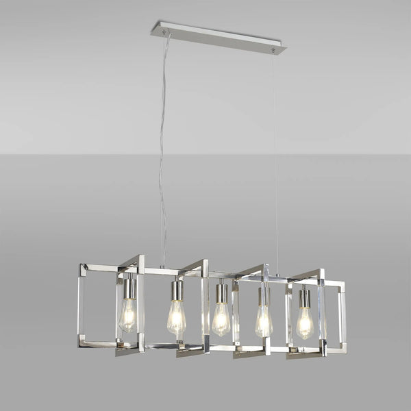 Canto  5 Light Linear Pendant in Polished Nickel & Clear Acrylic