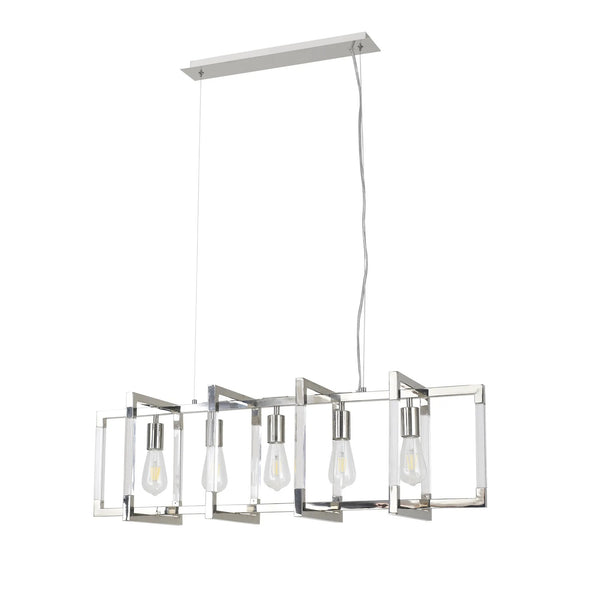 Canto  5 Light Linear Pendant in Polished Nickel & Clear Acrylic